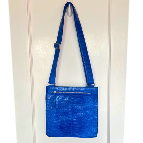 Santiago Gonzalez Blue Crocodile Crossbody Messenger - Picture 1 of 15
